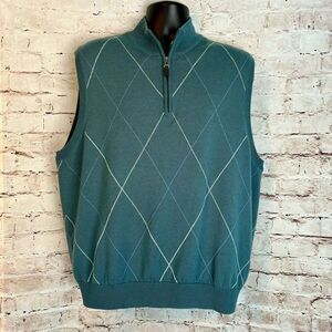 Fairway Greene Italian Merino Sweater Golf Vest Lined Zip Mock Neck Argyle L